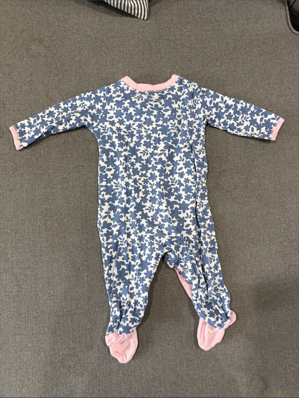 Carter's Blue Floral Footed One-Piece with Pink Trim - Picture 3 of 3